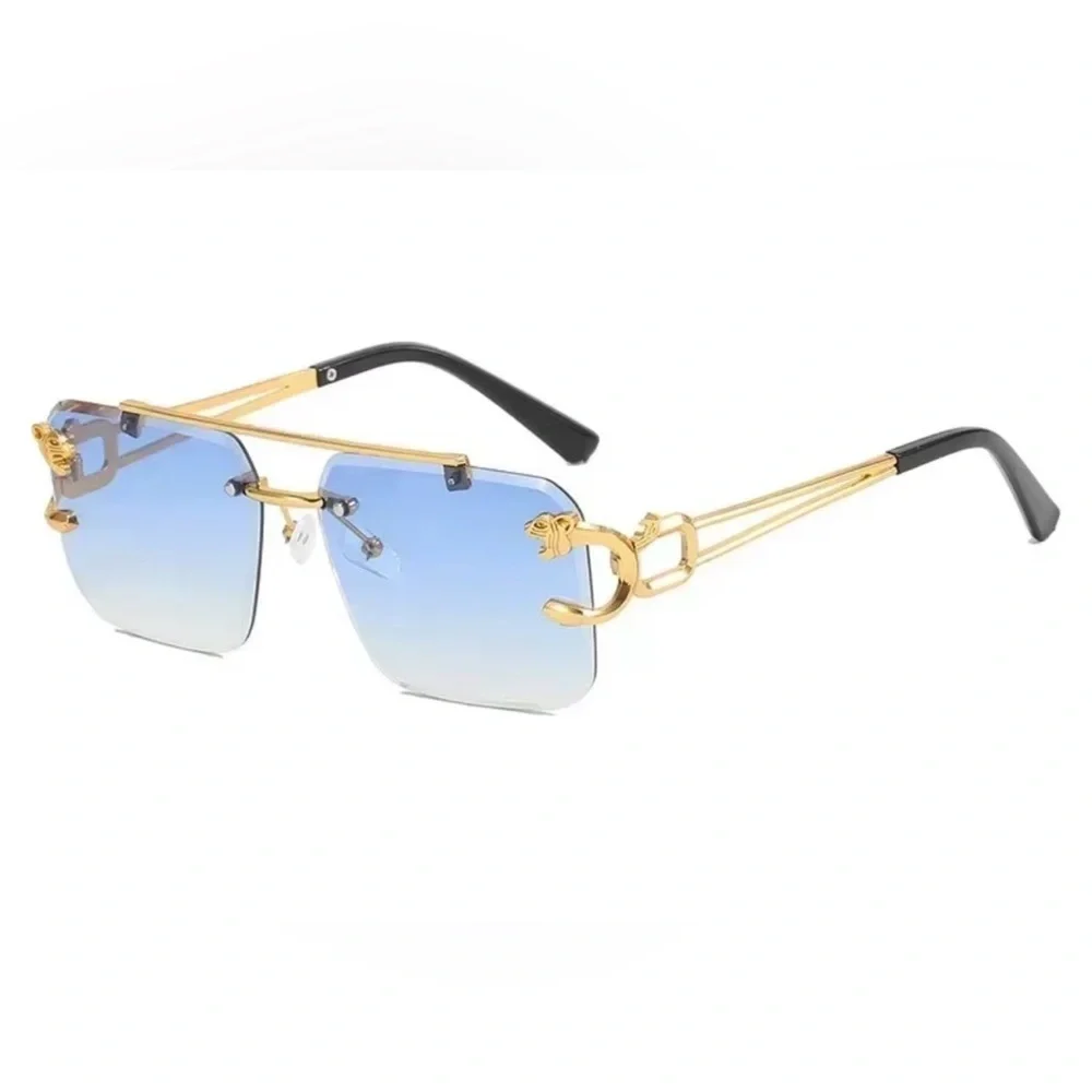 Retro Luxury Golden Fashion Blue lens Glasses Tiger Frame Unisex Sunglasses New